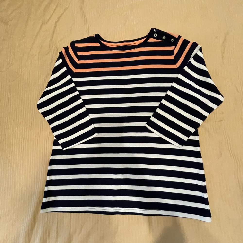 croft & barrow Navy, White & Coral Striped mid length sleeves for women 100/cott